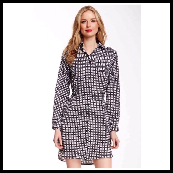 BLACK WHITE PRINT BUTTON DOWN LONG SLEEVES BUSINESS CASUAL SHIRT DRESS A3C - Picture 6 of 8